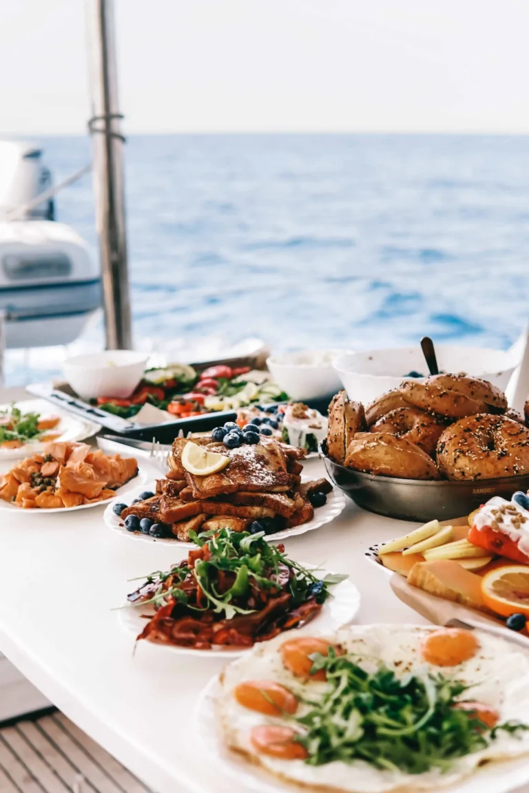 Breakfast served on board during a sailing academy course