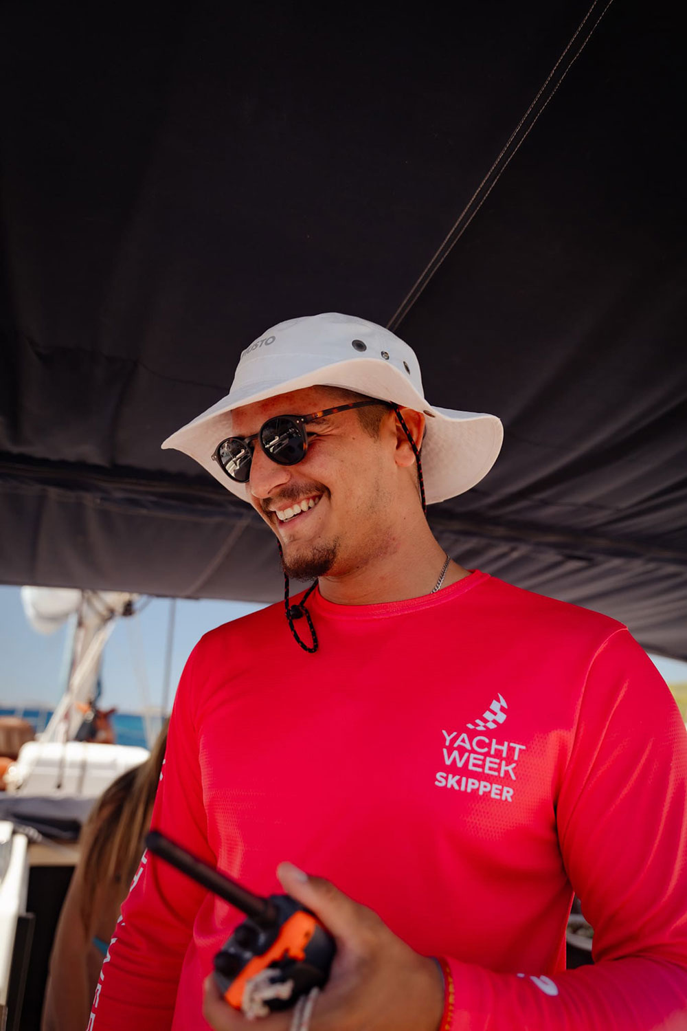 Professional yacht skipper working during charter season