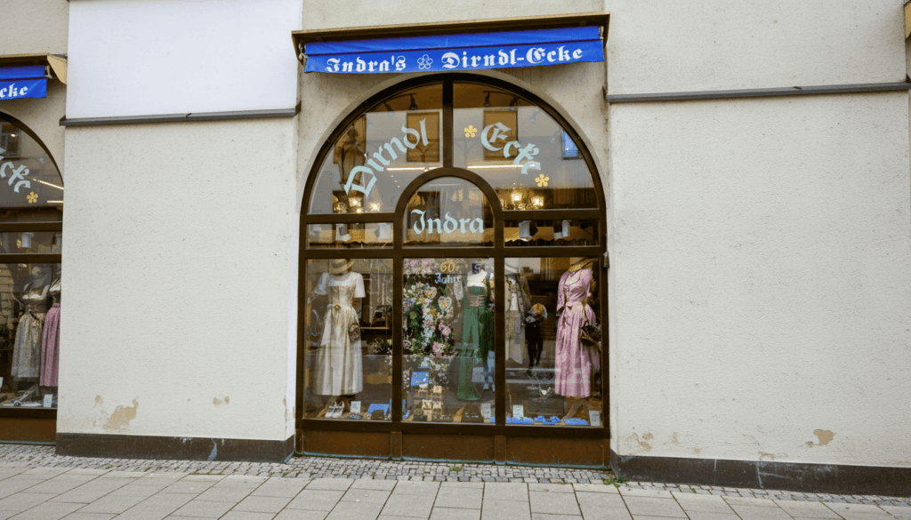 Traditional Bavarian clothing shop selling Dirndl dresses and Oktoberfest outfits