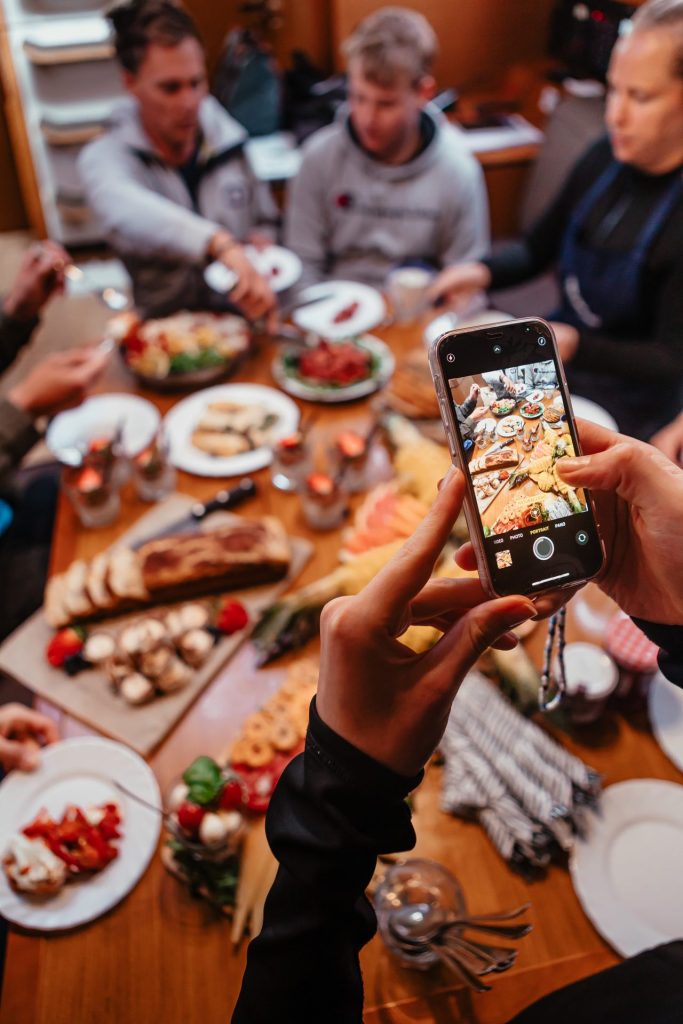 Group enjoying a meal together.
