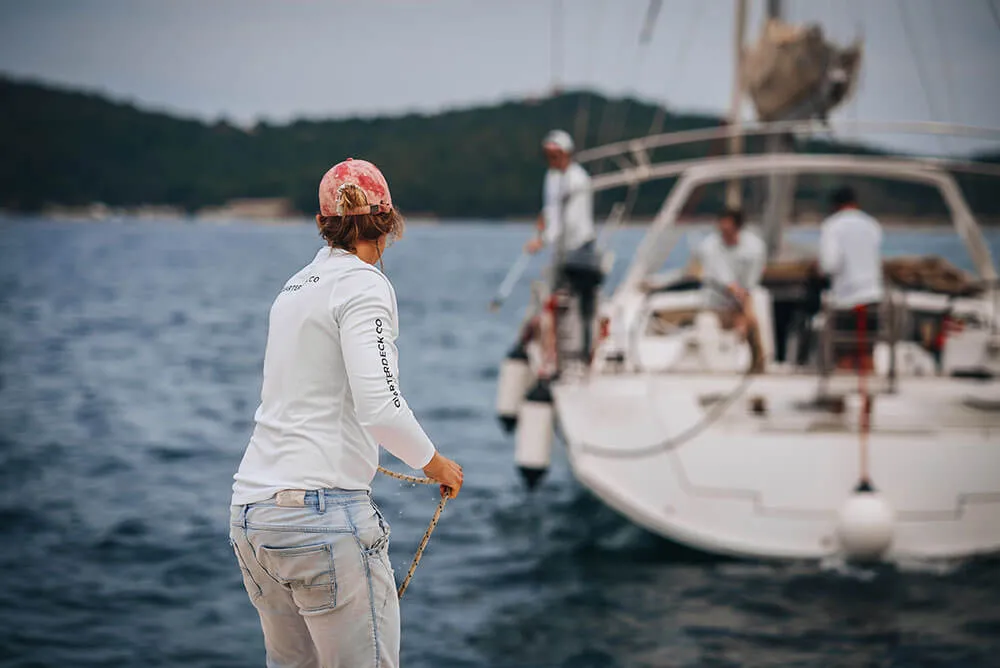 Skipper Academy trainees practicing yacht docking in charter conditions